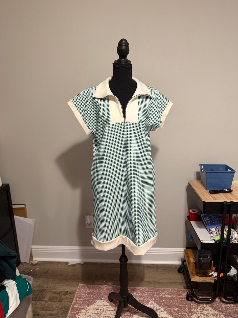 HEIMISH USA Green Gingham Short-Sleeve Polo Dress with Cream Trim